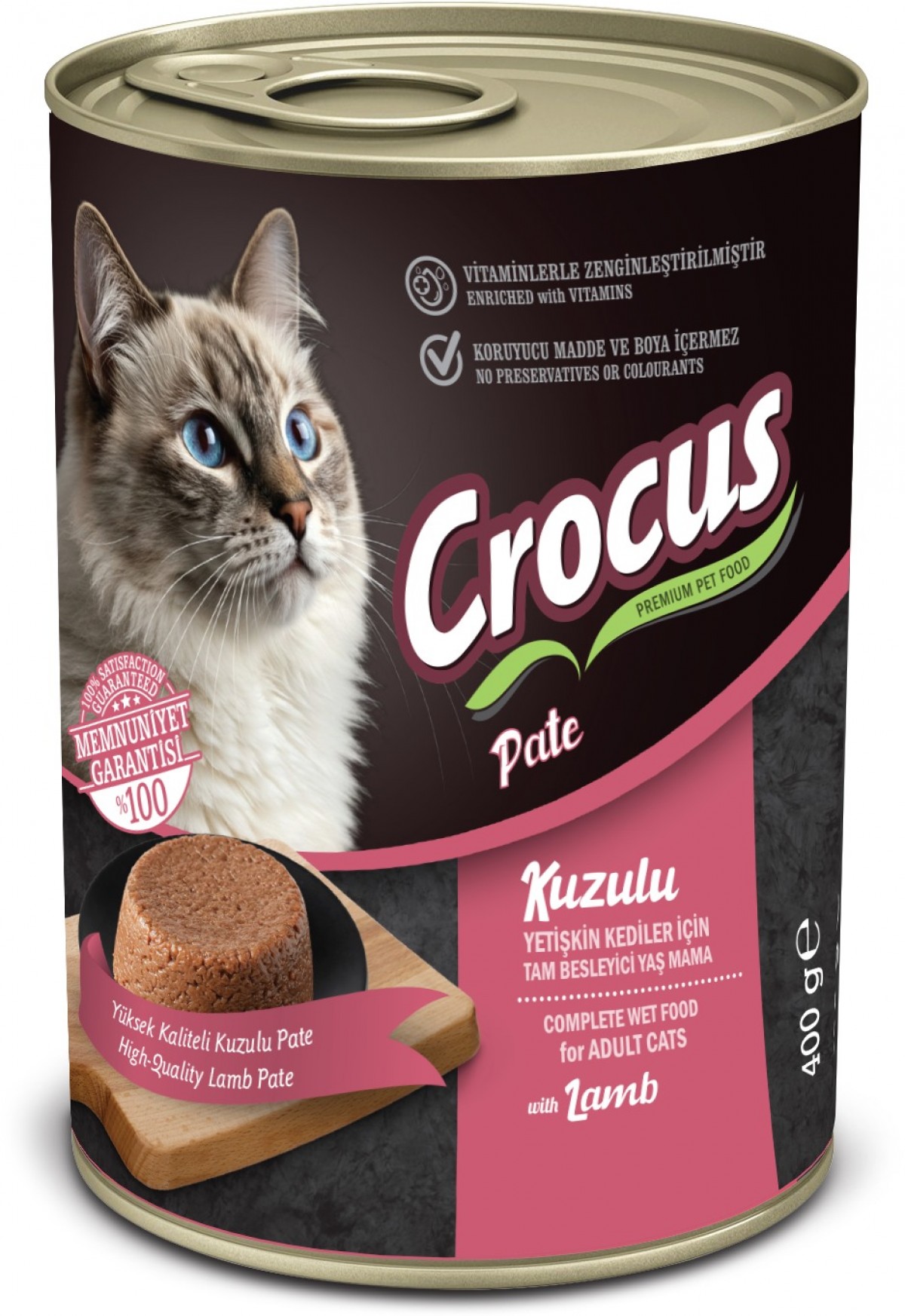 Crocus Yetişkin Kedi Kuzu Etli Pate Yaş Mama 400g Crocus Yetişkin Kedi Kuzu Etli Pate Yaş Mama 400g