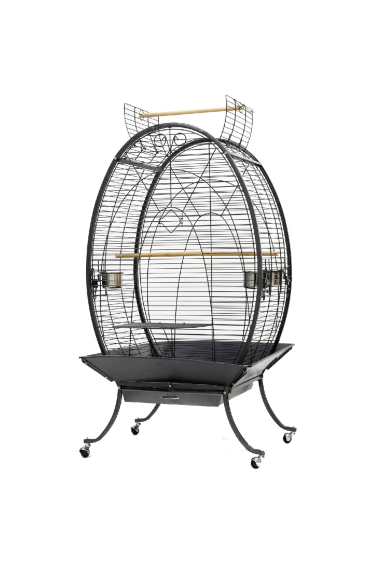 Dayang Oval Papağan Kafesi Ayaklı Siyah 89x60x159