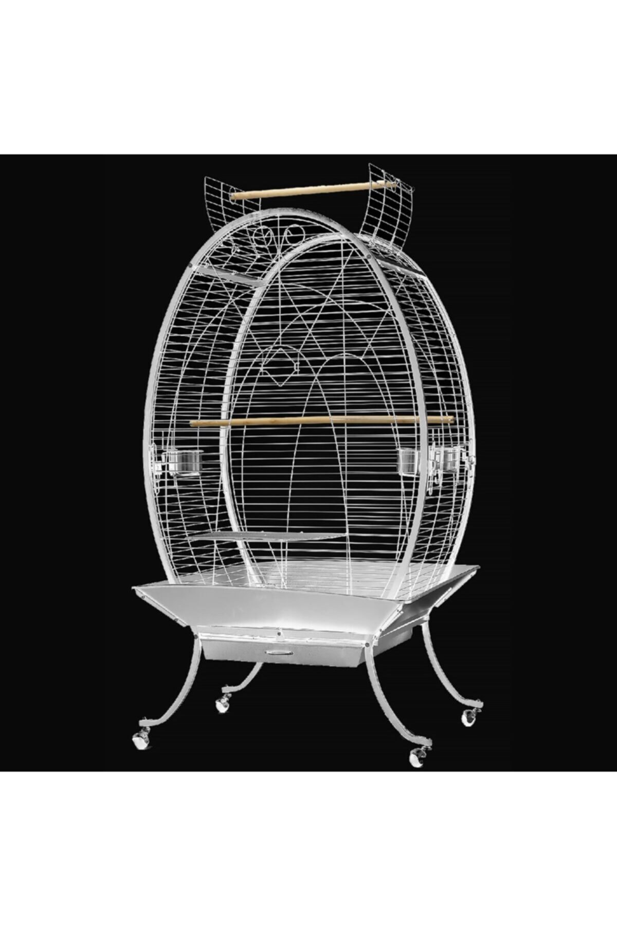 Dayang Oval Papağan Kafesi Ayaklı Beyaz 89x60x159