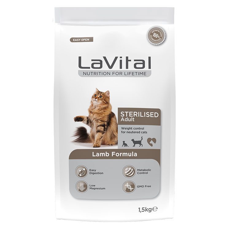 LaVital Kilo Kontrolü için Kuzulu Kısırlaştırılmış Kedi Maması 1,5kg