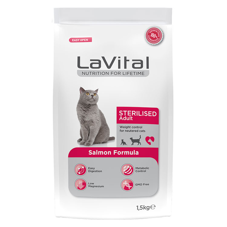 LaVital Kilo Kontrolü için Somonlu Kısırlaştırılmış Kedi Maması 1,5kg
