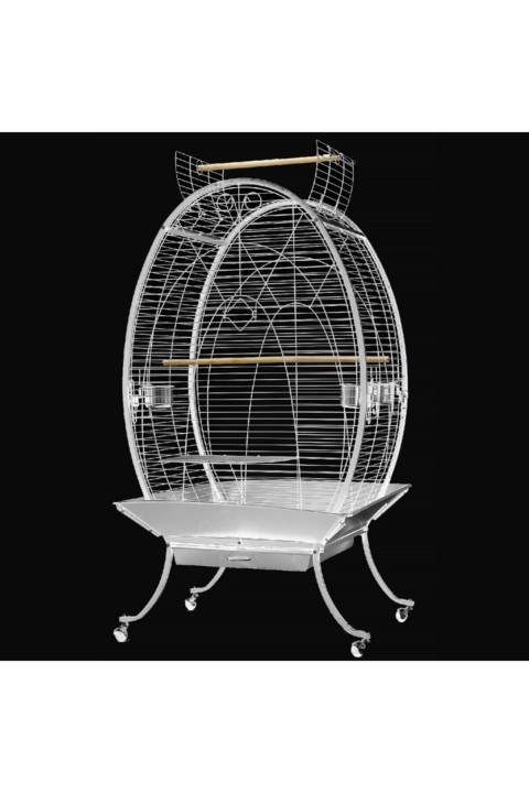 Dayang Oval Papağan Kafesi Ayaklı Beyaz 89x60x159