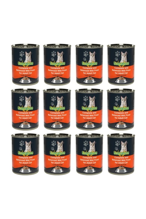 Econature Yet. Kuzu Etli  Kedi Konserve Maması 400Gr X 12 Adet