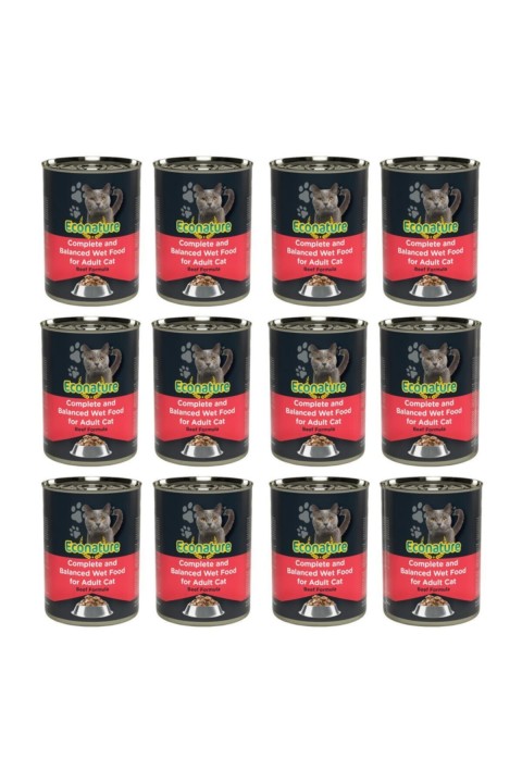 Econature Yet. Sığır Etli  Kedi Konserve Maması 400Gr X 12 Adet