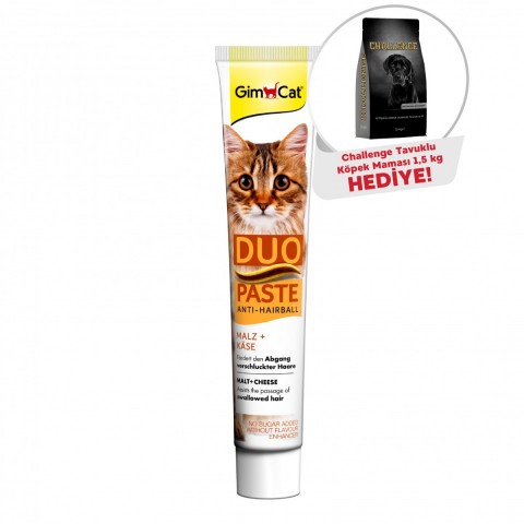 GimCat Kedi Macunu Duo Paste Peynir Malt 50gr + Challange Tavuklu Köpek Maması 1,5 Kg Hediye
