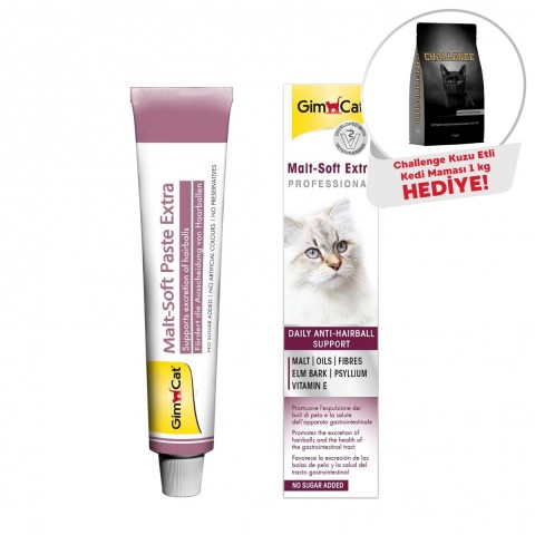 GimCat Malt Soft Extra 20 gr + Challange Kuzu Etli Kedi Maması 1 Kg Hediye