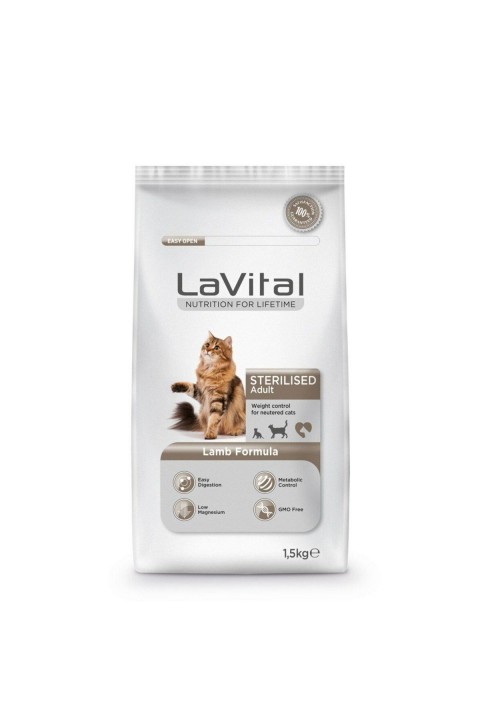 LaVital Kilo Kontrolü için Kuzulu Kısırlaştırılmış Kedi Maması 1,5kg