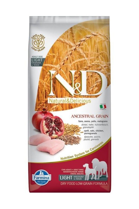 Nd Az Tahıllı Light Tavuk & Nar Adult Med&Maxi Köpek Maması - 12 Kg